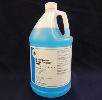 clear jug, bright blue liquid, dark blue stripe label